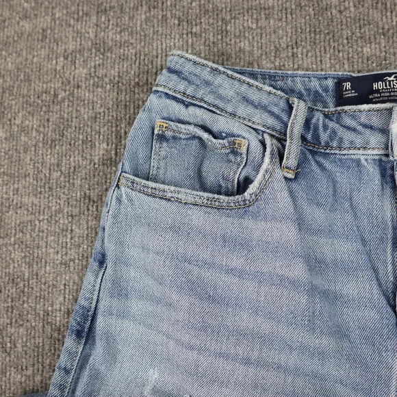 Hollister Jeans Womens 7 Light Wash Ultra High Rise Dad Distressed Ripped Knees - Picture 8 of 16